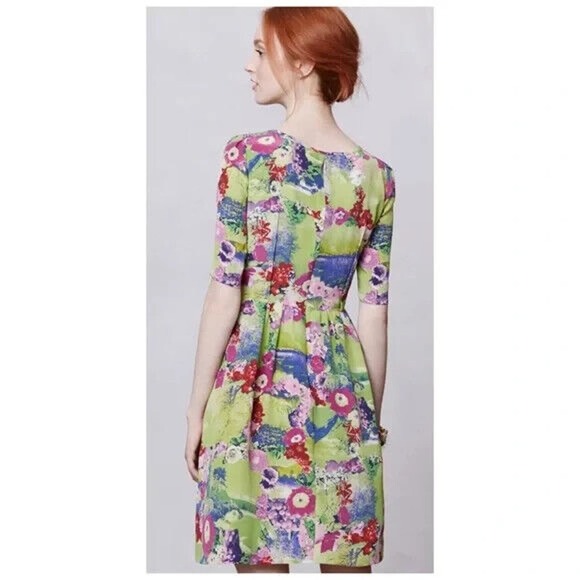 Anthropologie Peter Som Elizabeth Silk Postcard Dress Fit Flare Floral G… - Picture 2 of 11